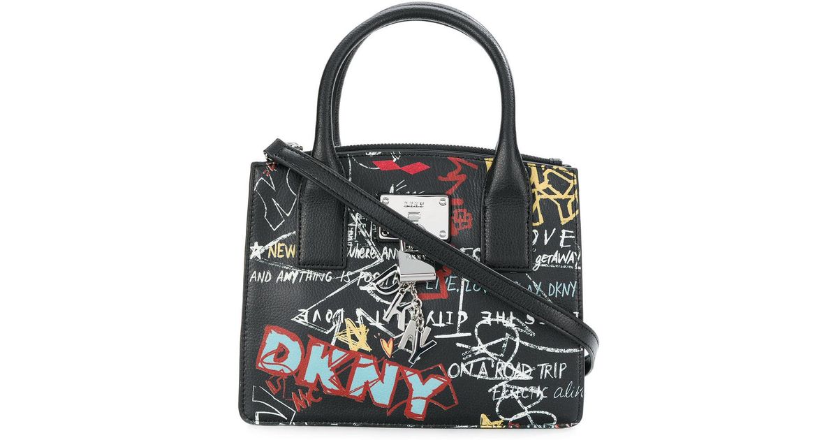 Bolso shopper pequeño con graffitis Donna Karan de Cuero de color Negro |  Lyst