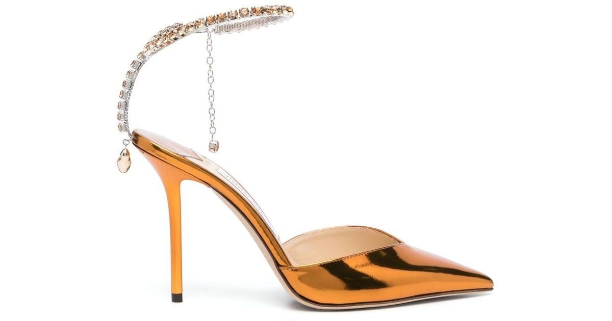 Jimmy Choo Tan Liquid Metal Leather Saeda 100 Pumps in Metallic Lyst