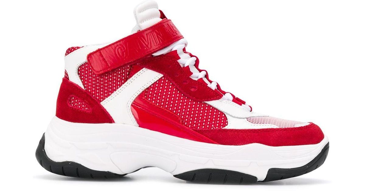 Calvin Klein Leather Mesh Upper Sneakers in Red - Lyst