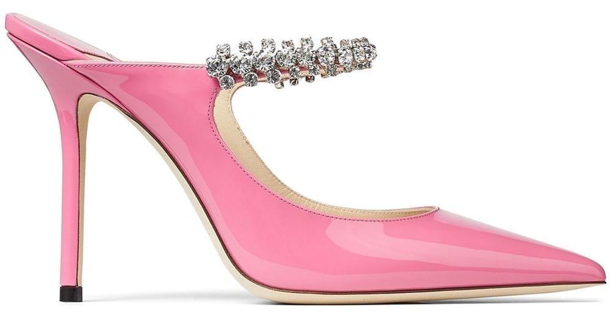 Jimmy Choo Leather Bing 100mm Crystal-embellished Heels in Pink | Lyst ...