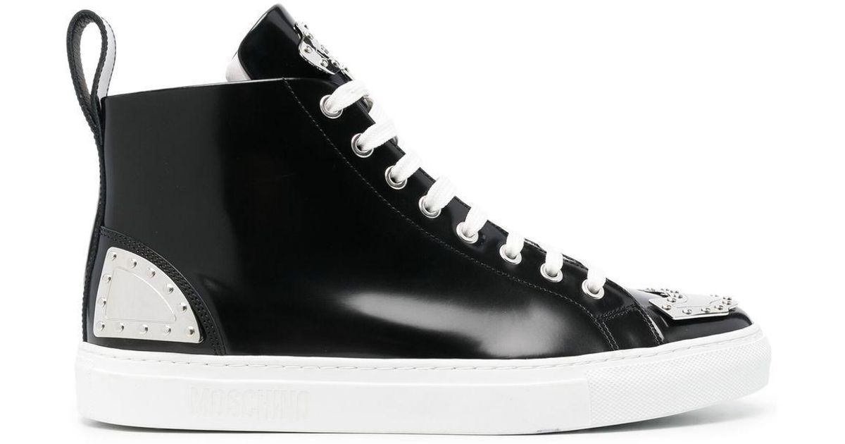 Moschino Glossy Leather High-top Sneakers in Black for Men | Lyst UK