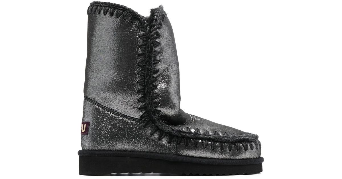 Mou Color Mou Metallic Whipstitch-Trim Boots in Black | Lyst
