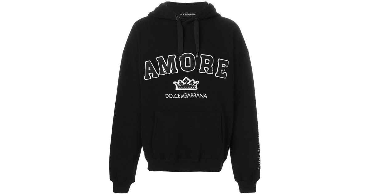 Dolce & Gabbana Cotton Amore Appliqué Hoodie in Black for Men - Lyst