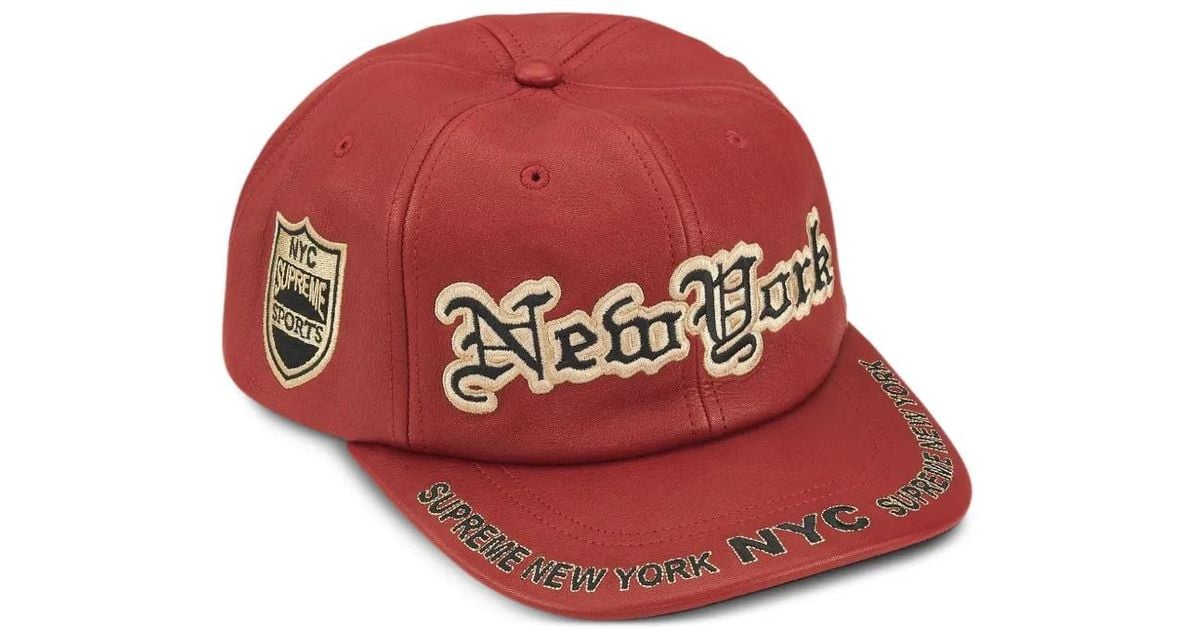 帽子 Supreme New York Leather 6-Panel Red Supreme New York Leather Six-Panel Cap in Red | Lyst