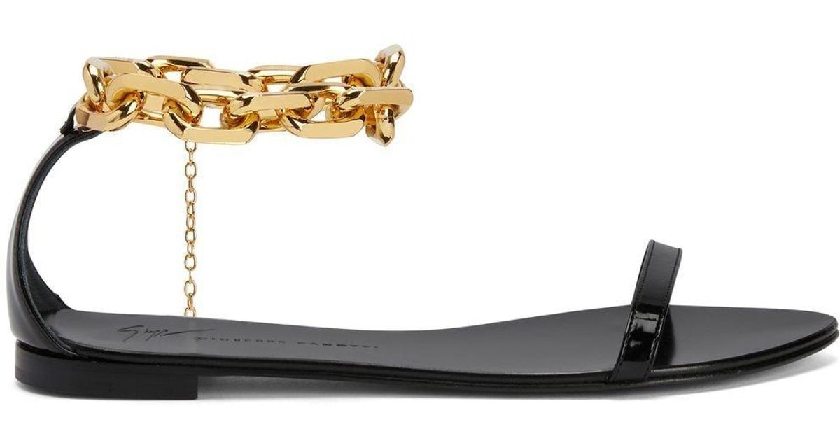 Giuseppe Zanotti Intriigo Chain Flat Sandals in Black | Lyst