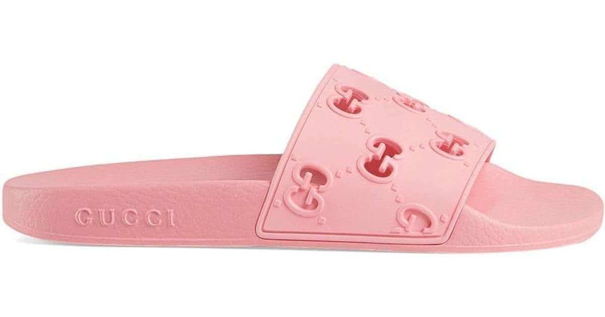 Gucci Bee Rubber Slides in Pink | Lyst UK