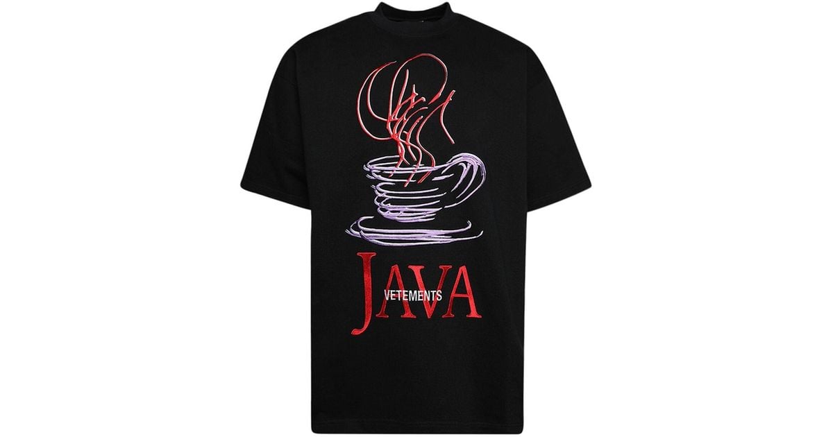 VETEMENTS♡ JAVA EMBROIDERED T-SHIRT Vetements Java logo-embroidered T-shirt - ShopStyle