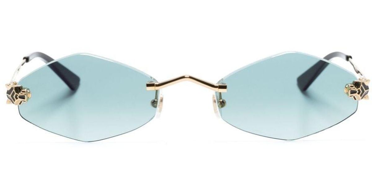 Cartier Tiger Head-plaque Geometric-frame Sunglasses in Blue | Lyst