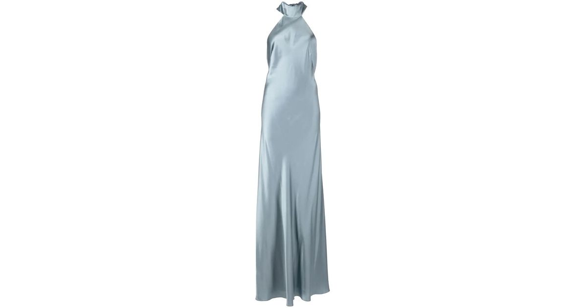 Michelle Mason Backless Halter-Neck Tie Gown in Blue | Lyst
