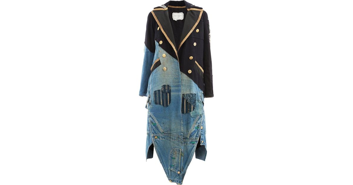 Greg Lauren Denim Panel Military Coat 