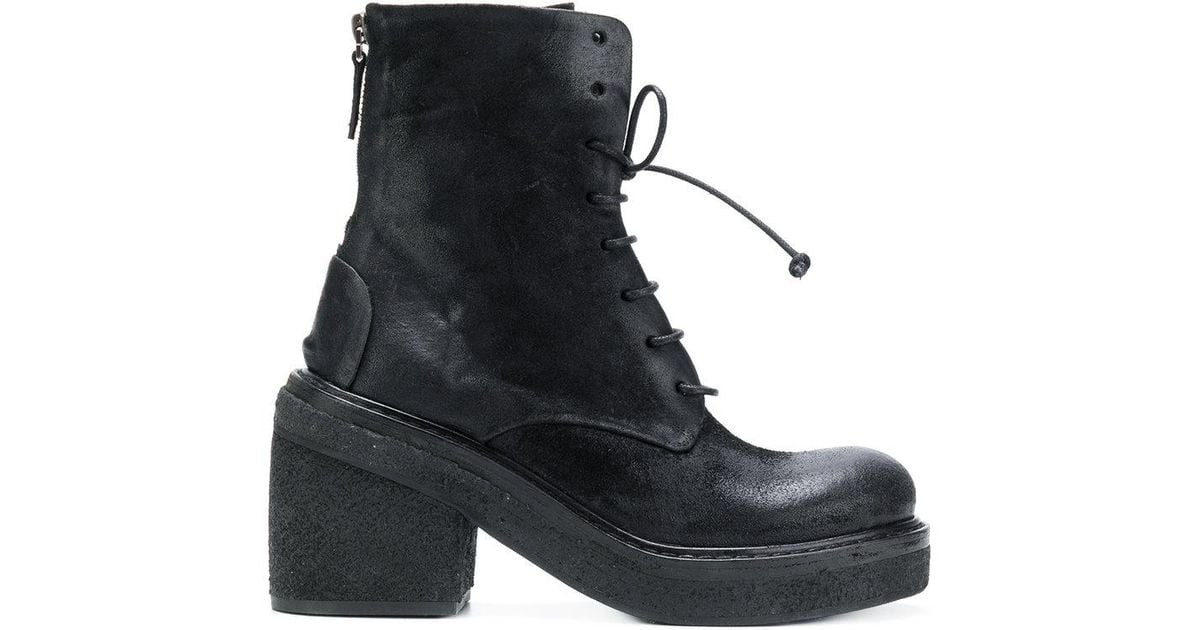 Leather Lace-up Platform Boots in Black 