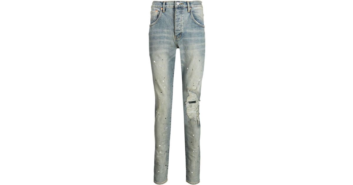 Purple Brand Paint Splatter Distressed Jeans - Farfetch  Distressed jeans,  Paint splatter jeans, Slim fit jeans
