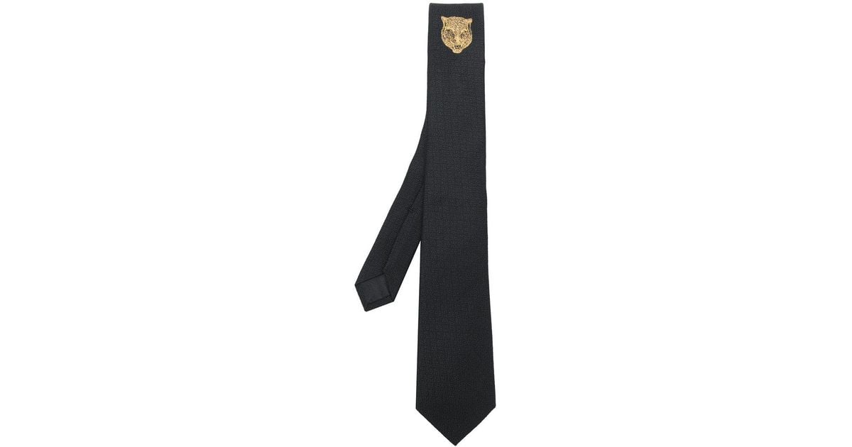 Gucci Tiger Head Embroidered Tie in Black for Men | Lyst