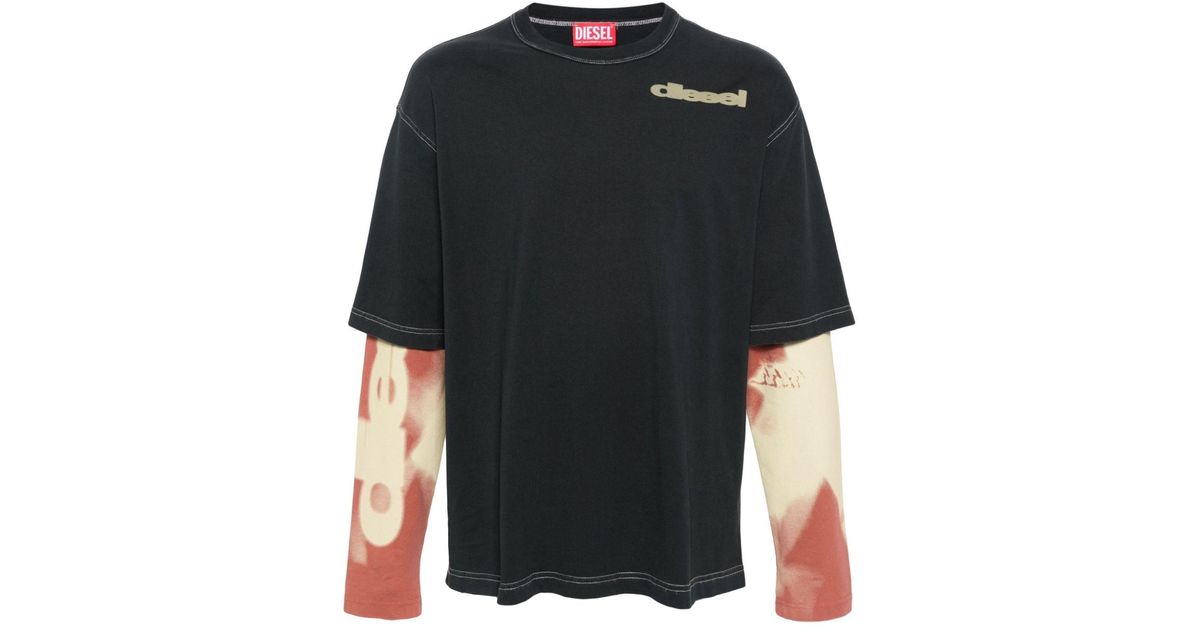 DIESEL T-Wesher-N3 Layered-Effect T-Shirt in Black for Men | Lyst