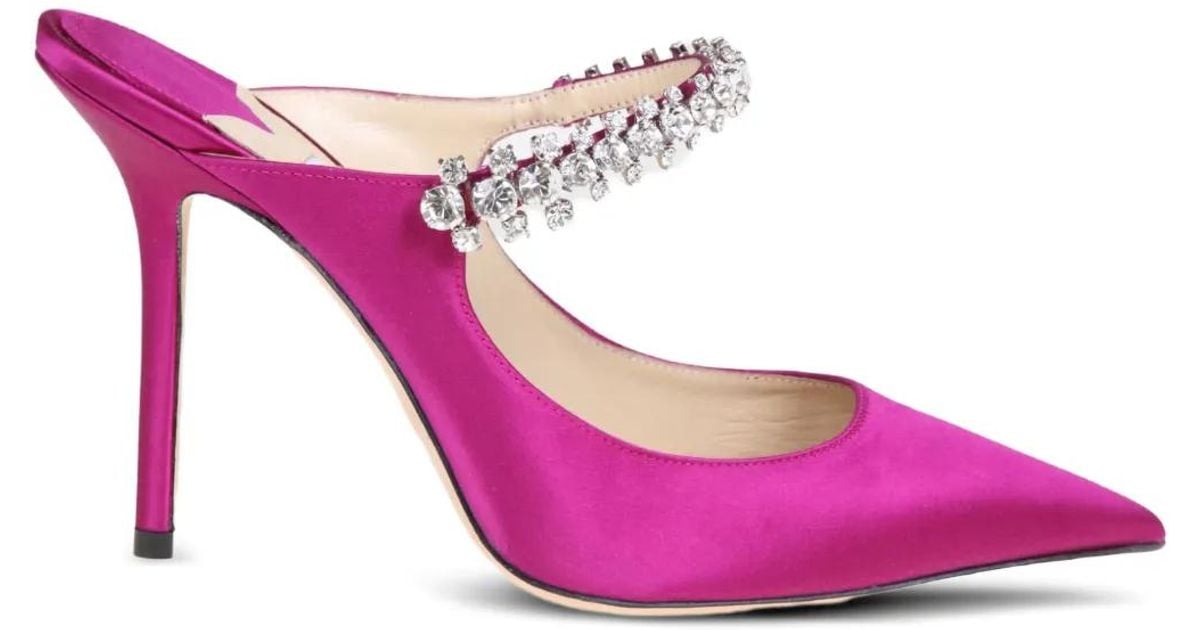 Jimmy Choo 100Mm Crystal-Embellished Pointed Mules in Pink | Lyst