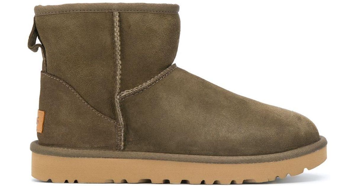 UGG Suede Classic Mini Ii Sheepskin Ankle Boots in Olive (Green) | Lyst