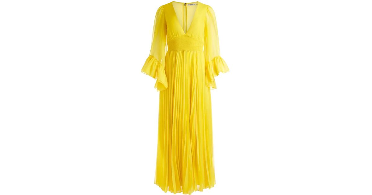 Alice Olivia オリビア プリーツ マキシVネックロングドレス黄色 Alice + Olivia Selene V-Neck Pleated Maxi Dres in Yellow | Lyst