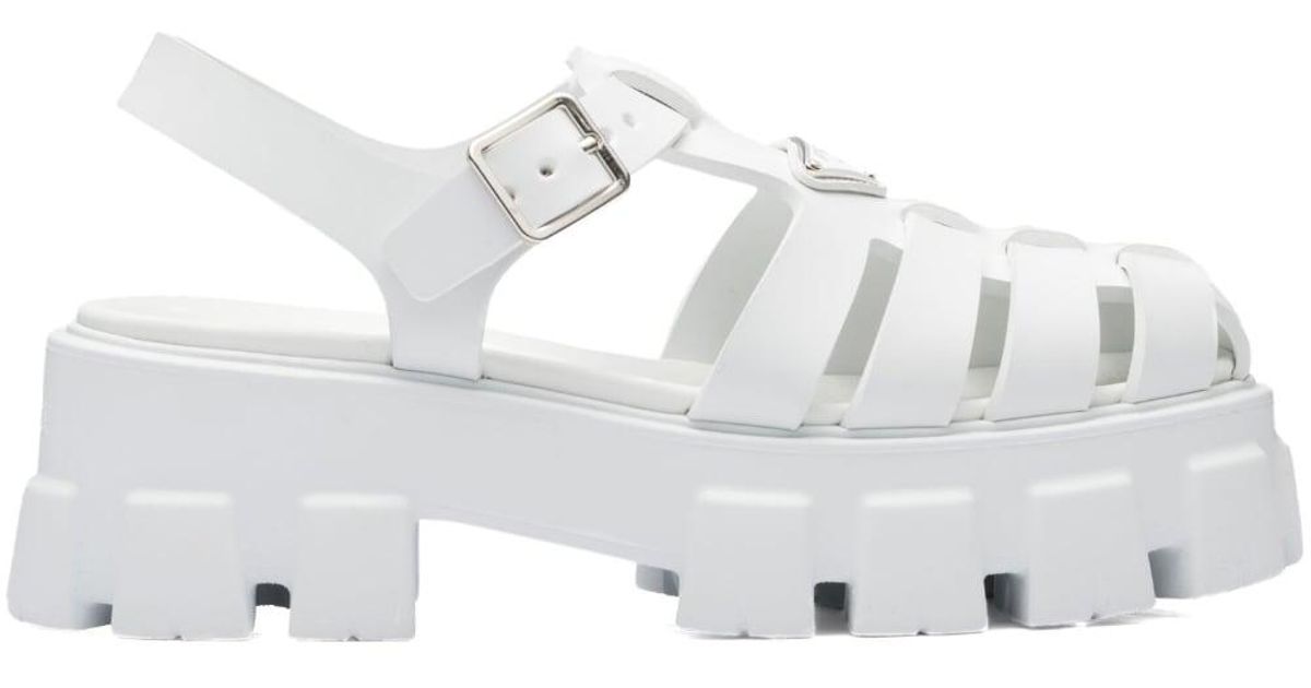 Prada Monolith Caged Rubber Sandals in White | Lyst