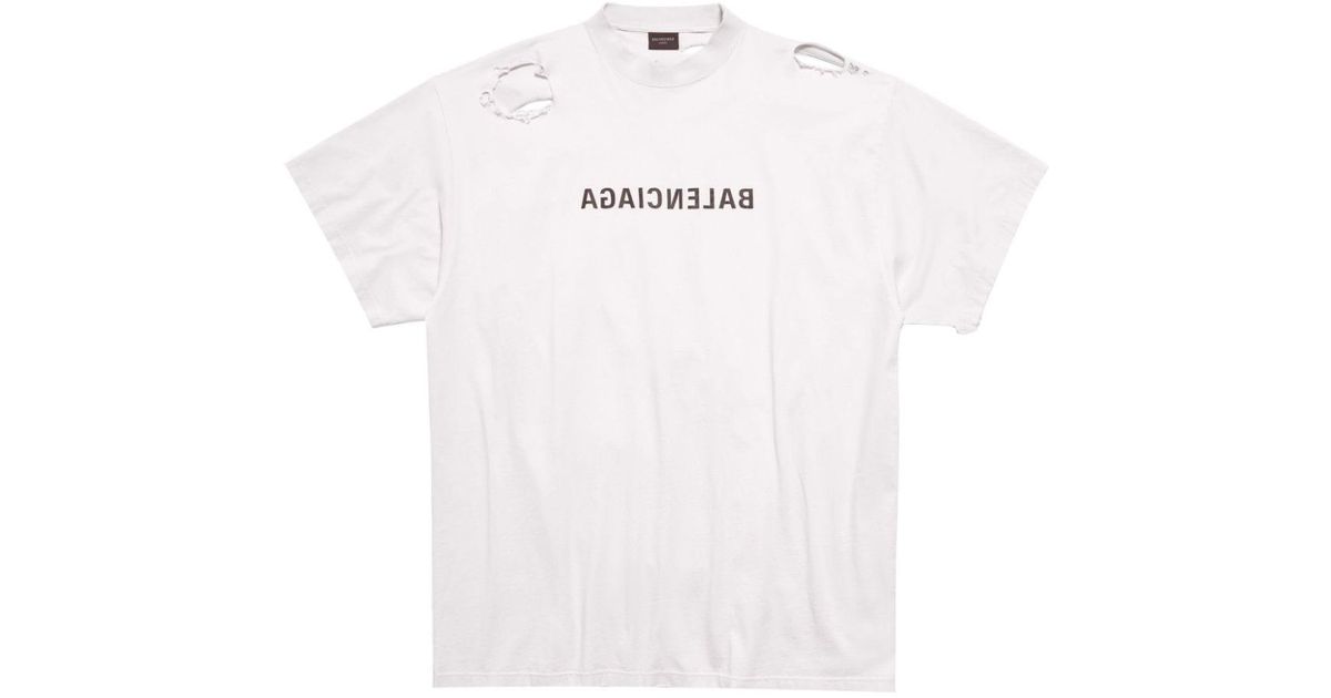 Balenciaga Mirror Distressed Cotton T-Shirt in White | Lyst Balenciaga Mirror Distressed Cotton T-Shirt in White | Lyst