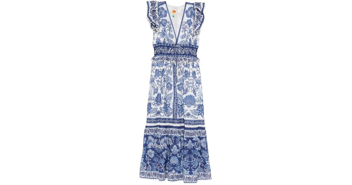 farm rio shell garden linen blend midi dress Farm Rio Shell Garden Linen Blend Midi Dress