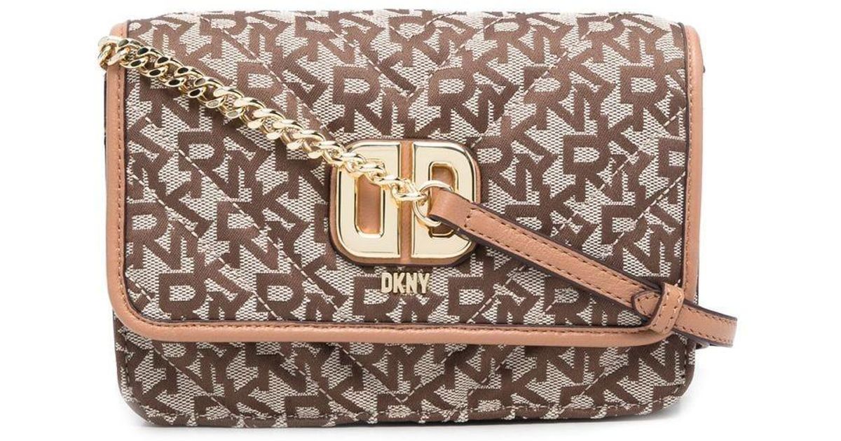 DKNY Leather Delphine Monogramprint Satchel Bag in Natural Lyst