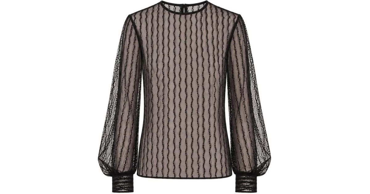 Alberta Ferretti Sheer-Lace Puff-Sleeve Blouse in Black | Lyst