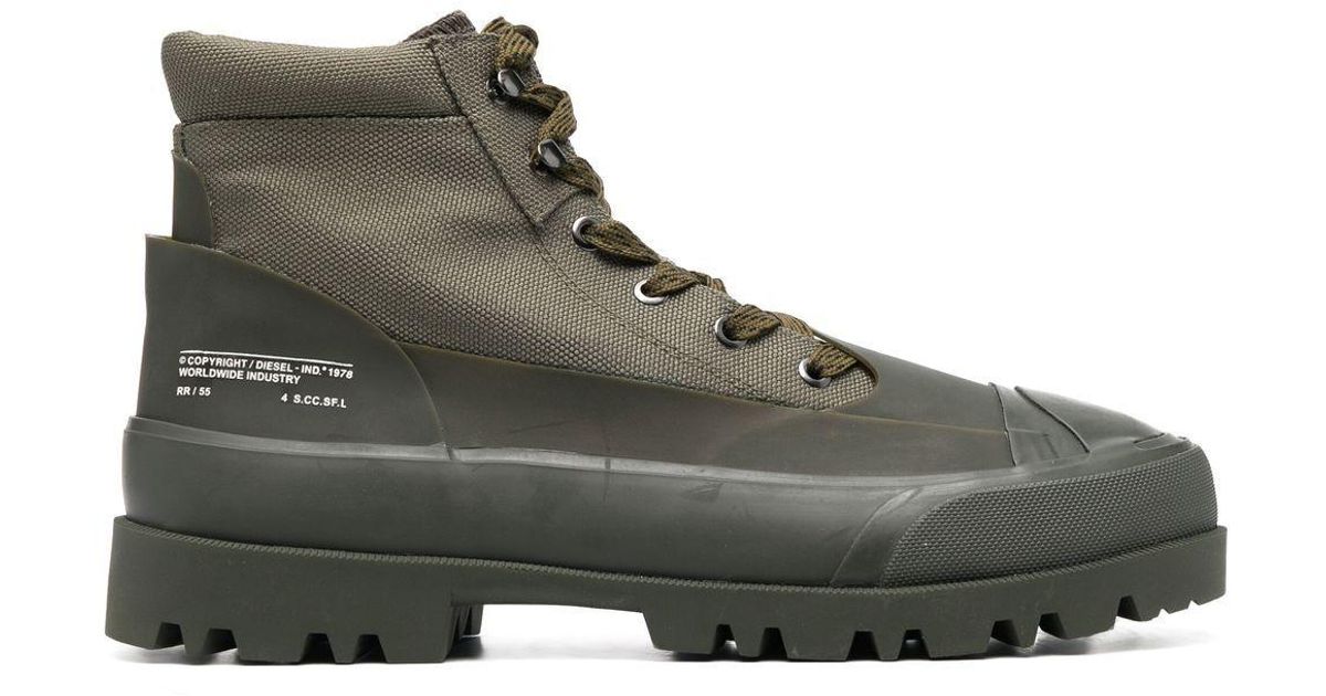 DIESEL Rubber Hiko Hybrid Laceup Boots in Green (Brown) Lyst UK