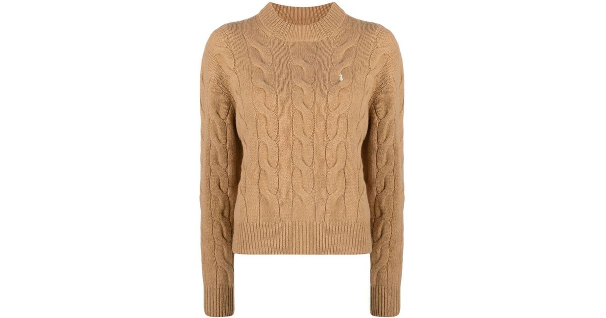 Polo Ralph Lauren Wool Cable-knit Crew Neck Jumper in Natural | Lyst Canada