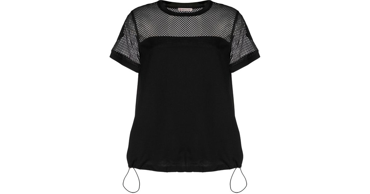 Moncler Mesh Panelled Knit T-shirt in Black | Lyst