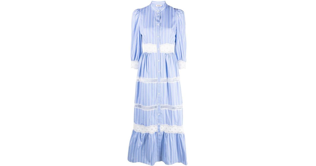 Sandro Lace-Embroidered Long-Sleeve Striped Cotton Maxi Dress in Blue | Lyst Australia Sandro Lace-Embroidered Long-Sleeve Striped Cotton Maxi Dress in Blue | Lyst Australia