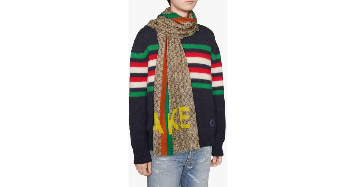 Gucci Fake-not Print GG Wool Scarf for Men