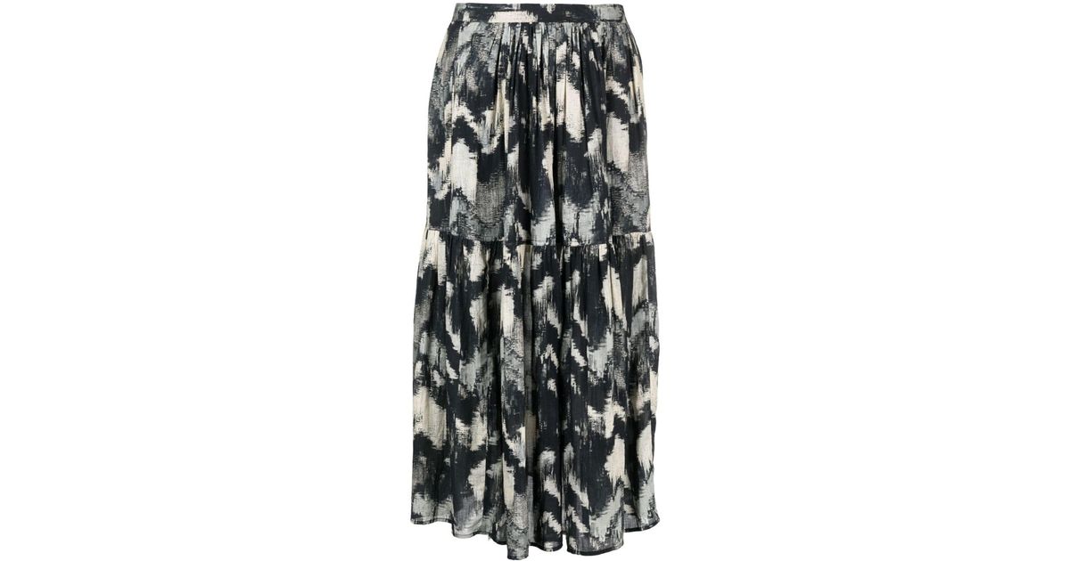Black Amalia pleated printed-cotton skirt, ba&sh