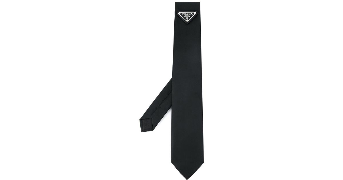 Prada Logo Plaque Tie in Black for Men | Lyst