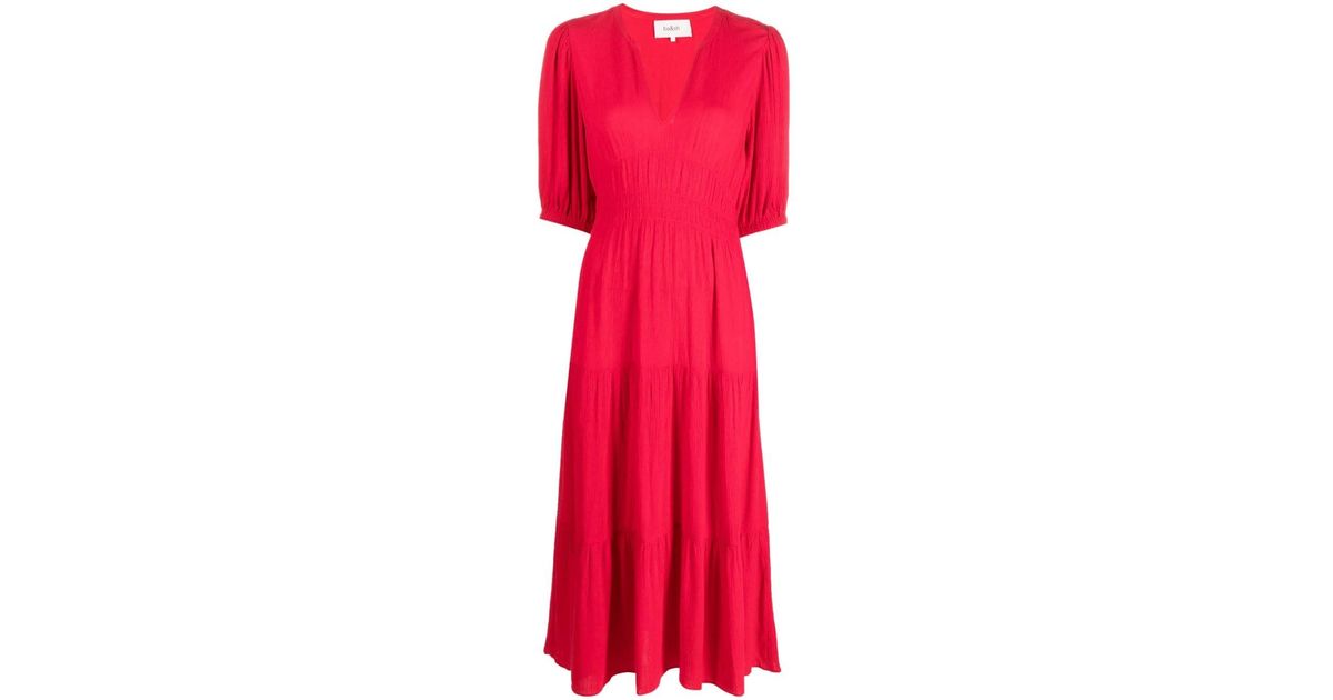 Ba&sh Norma V-neck Midi Dress in Red | Lyst