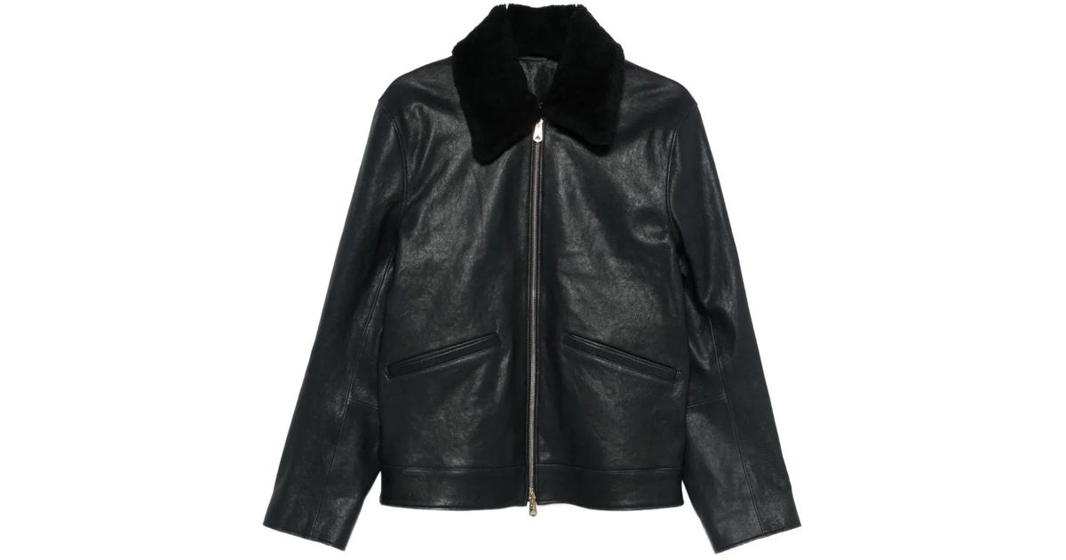 Paul Smith Fur-Collar Leather Jacket in Black for Men | Lyst UK