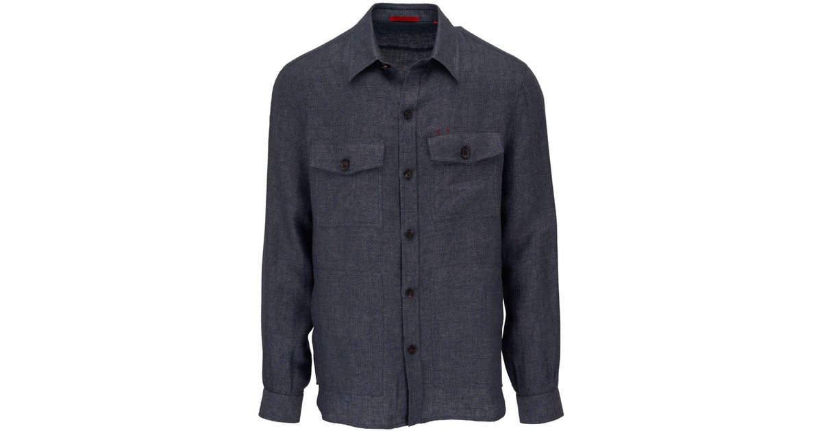 Isaia linen shirt jacket - Blue