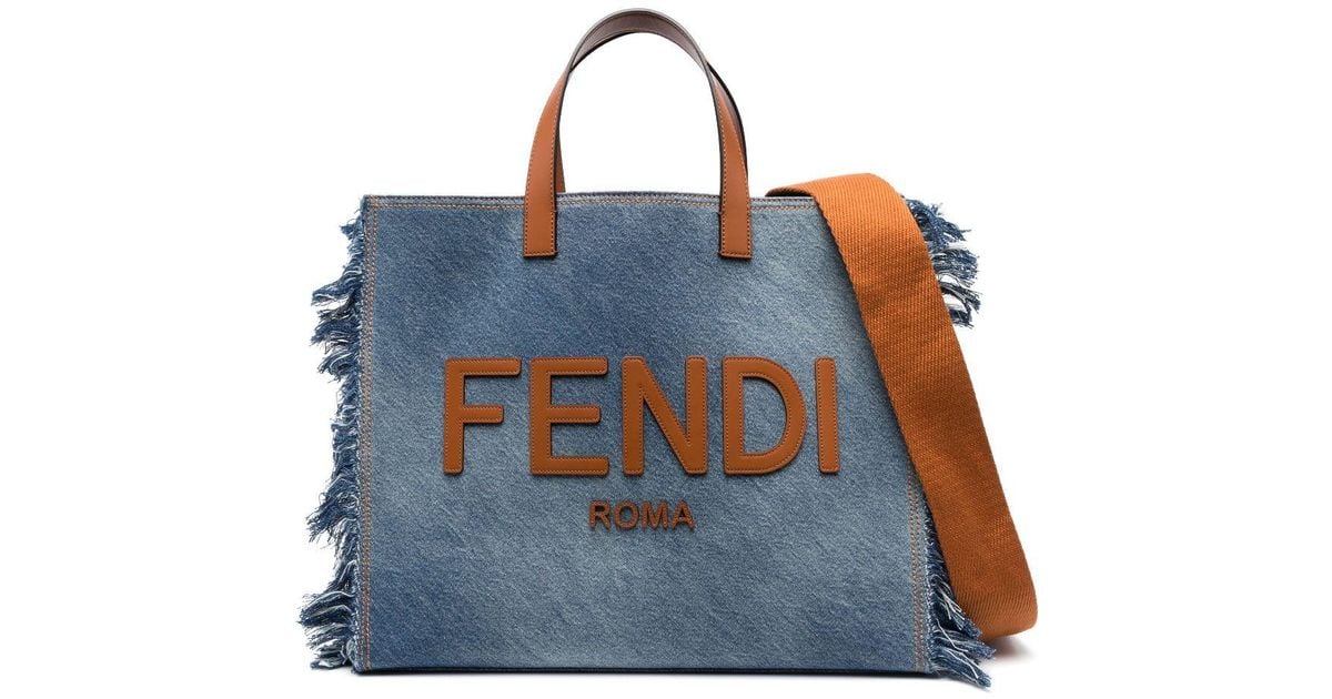 Fendi Fringe-Detailing Denim Tote Bag in Blue for Men | Lyst