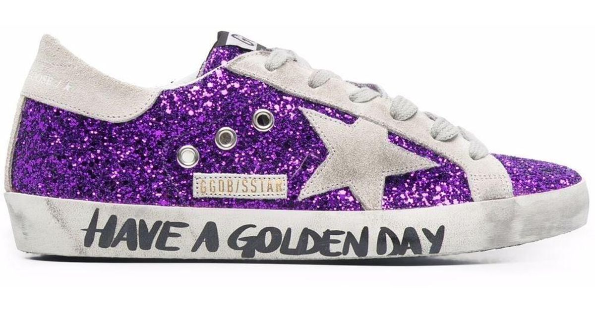 Golden Goose Super-star Glitter-effect Sneakers in Purple | Lyst