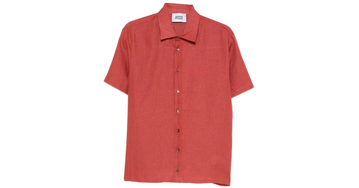 Alpha Studio Short-Sleeve Buttoned Shirt in Red for Men | Lyst
