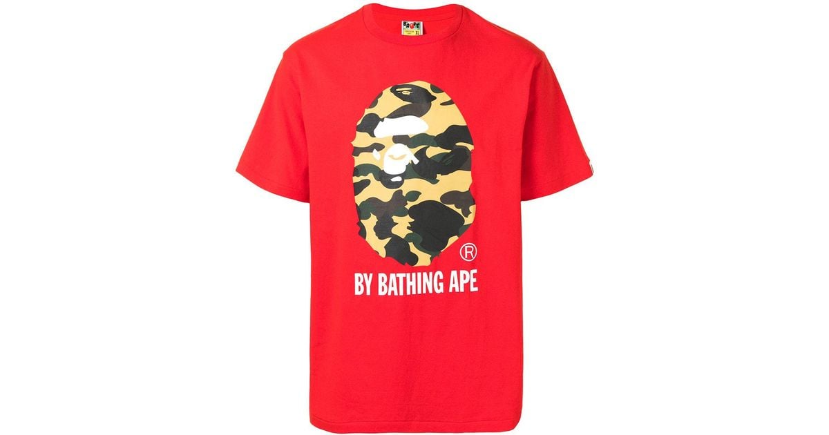 A Bathing Ape 1st Camo Logo-print Cotton T-shirt in Red for Men - Lyst