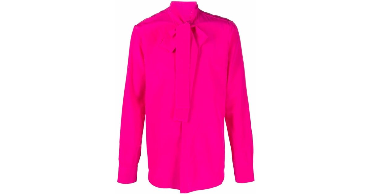 Valentino Silk Pussy Bow Collar Shirt In Pink For Men Lyst