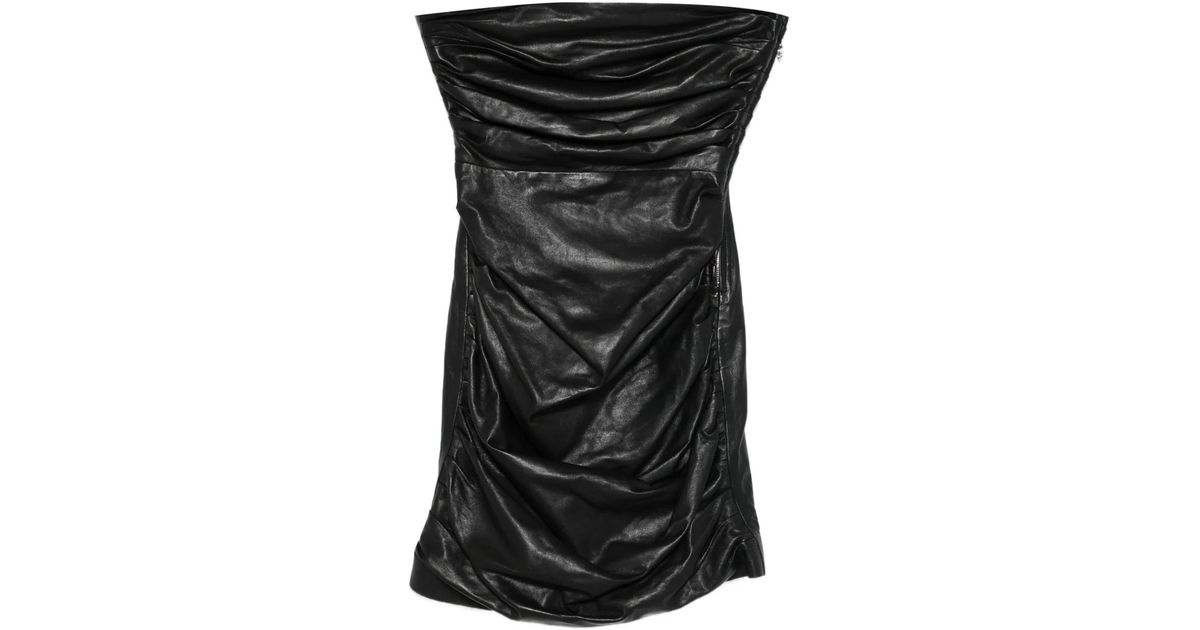 Amiri Ruched Calf Leather Mini Dress in Black | Lyst
