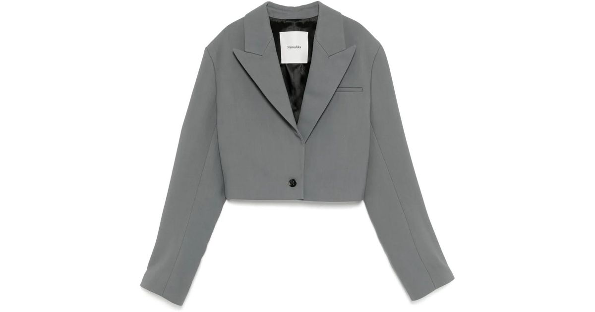 Nanushka Cropped Boxy Fit Blazer in Grey Lyst UK