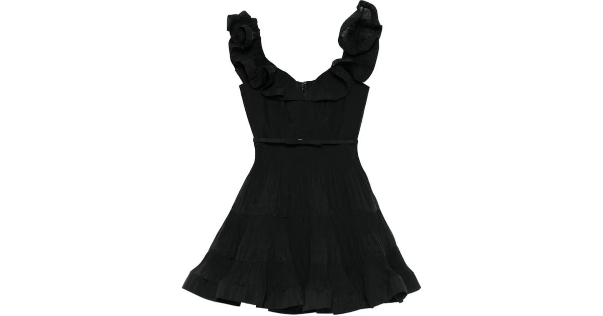 Zimmermann Pleated Frill Mini Dress in Black | Lyst