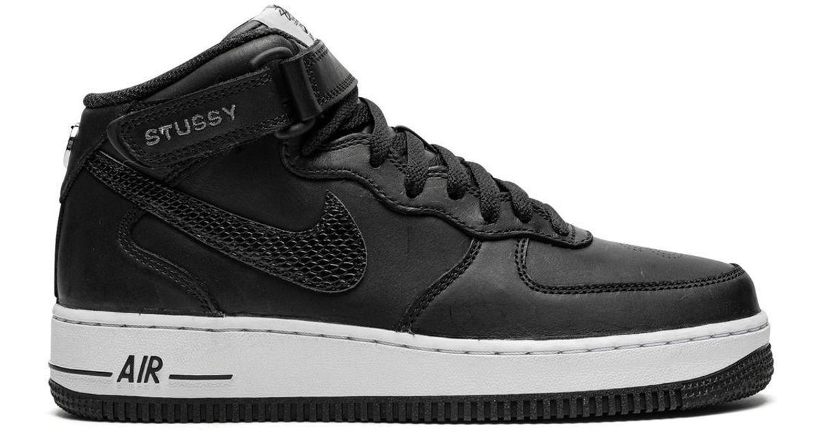 Nike Leather X Stussy Air Force 1 Mid Sneakers in Black for Men | Lyst ...