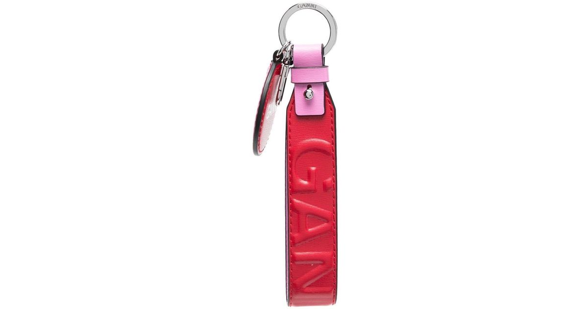 Ganni Logo-charm Leather Keyring in Red | Lyst