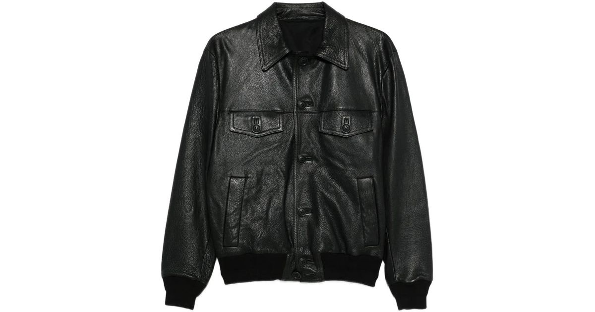 Salvatore Santoro Collared Leather Jacket in Black for Men | Lyst