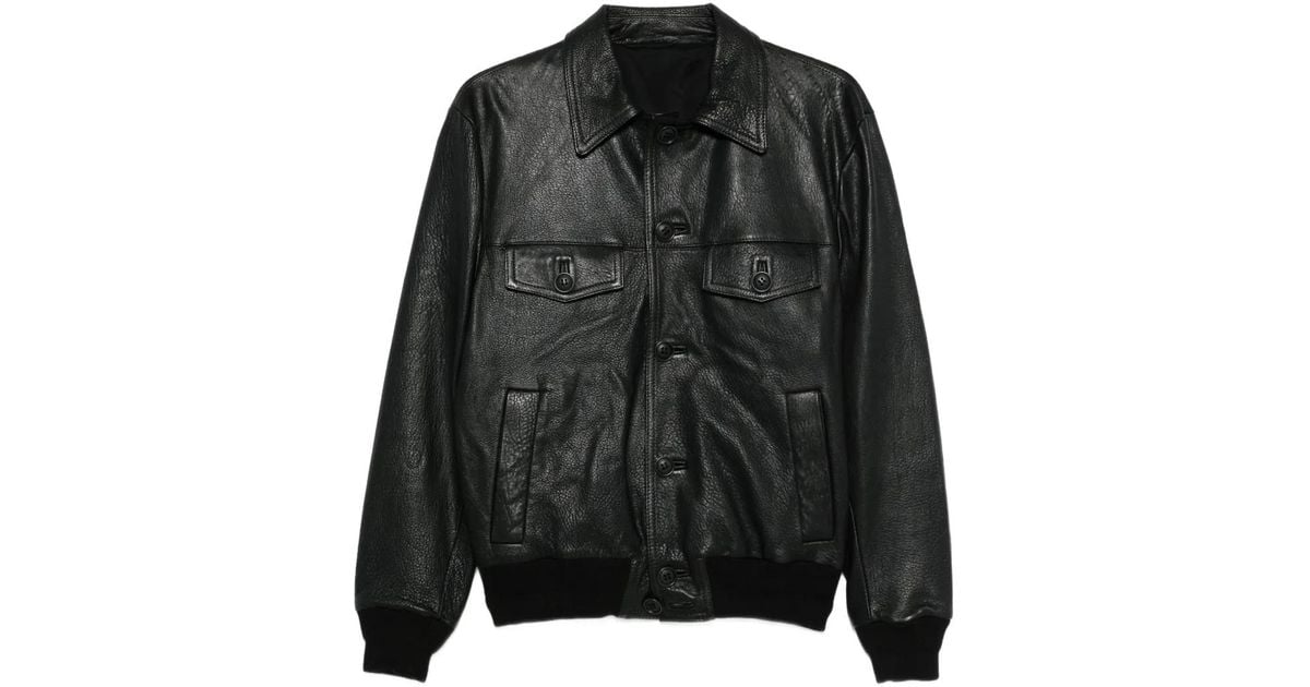 Salvatore Santoro Collared Leather Jacket in Black for Men | Lyst