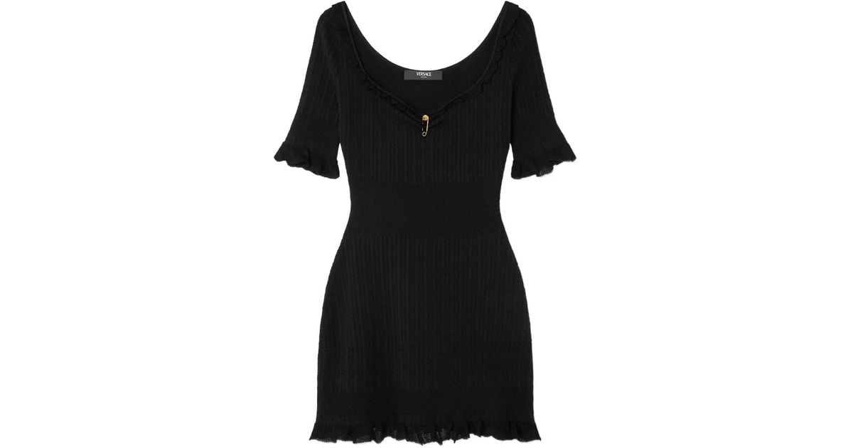 medusa accent knit dress Versace Safety Pin Ribbed-Knit Mini in Black cocktail dress with sequins