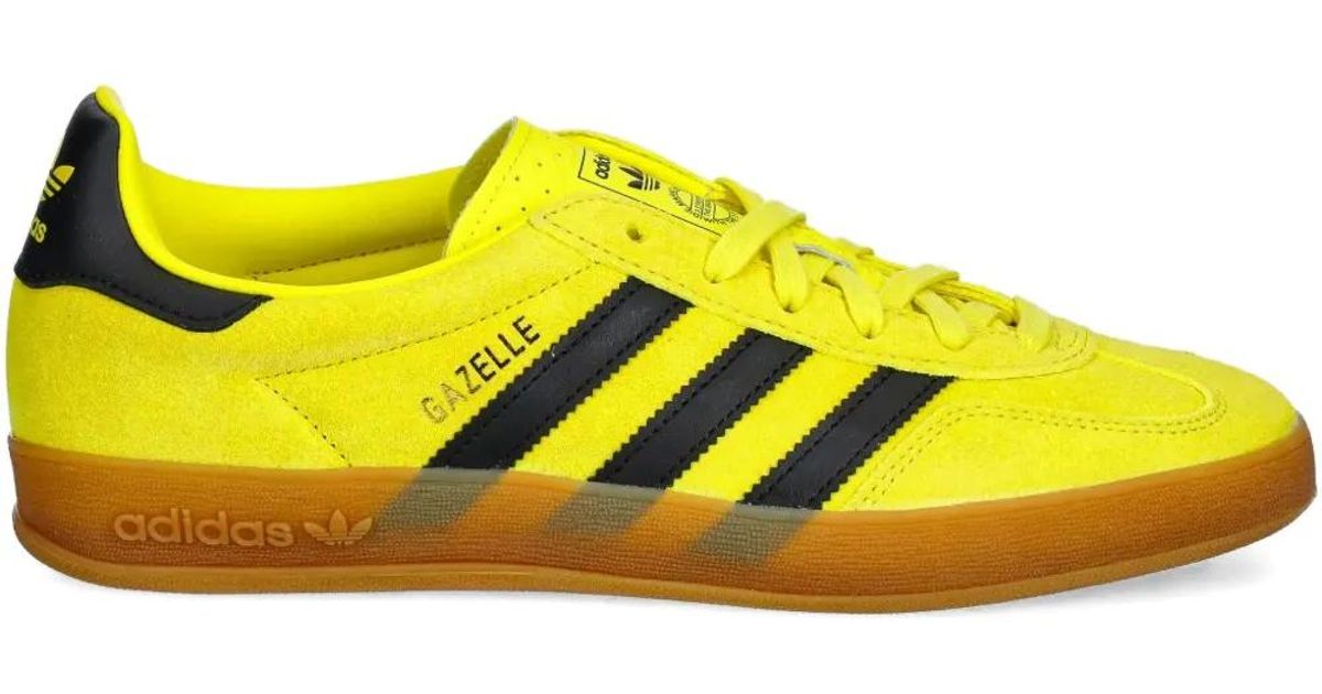 adidas Gazelle Three-Stripe Suede Sneakers in Yellow | Lyst